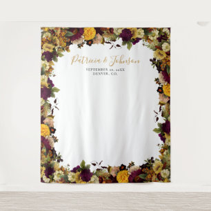 Rustic floral fall wedding photo booth backdrop tapestry