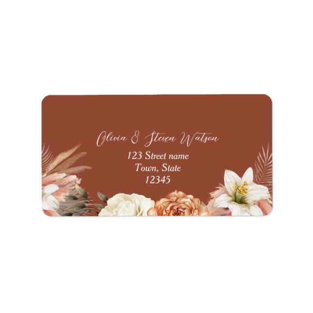 Rustic Floral Fall Wedding Return Address Label (Front)