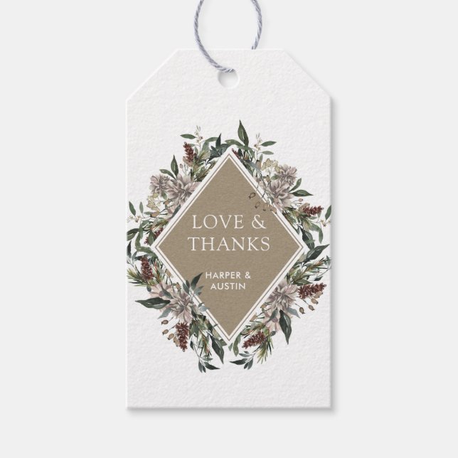 Rustic Floral Fall Winter Wedding Gift Tags (Front)