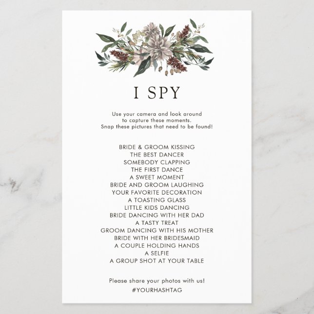 Rustic Floral Fall Winter Wedding I Spy Game Flyer (Front)