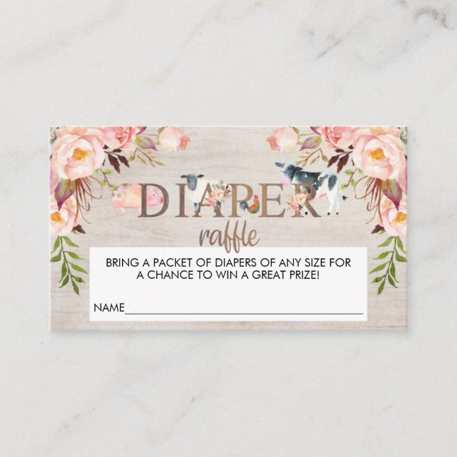 Rustic floral farm diaper raffle ticket insert (Front)