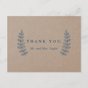 Rustic Floral Faux Kraft Thank You Postcard