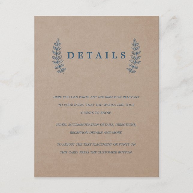 Rustic Floral | Faux Kraft Wedding Details Card (Front)
