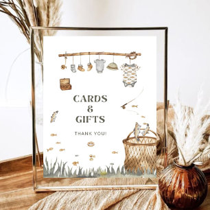 Rustic Floral Fishing Baby Shower Cards and Gifts Poster