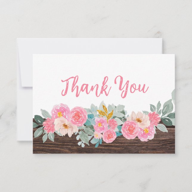 Rustic Floral Flat Thank You Card (Front)