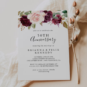 Rustic Floral Foliage 50th Wedding Anniversary Invitation