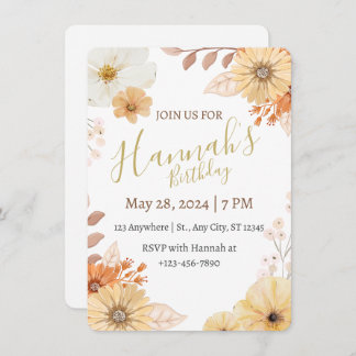 Rustic Floral For Women – Boho Fall Flowers Invitation