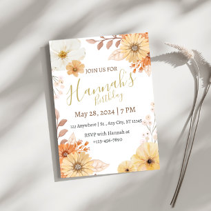 Rustic Floral For Women – Boho Fall Flowers Invitation