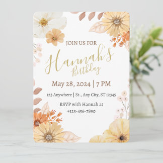 Rustic Floral For Women – Boho Fall Flowers Invitation