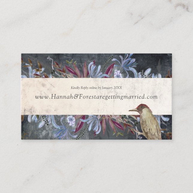 Rustic floral frame dark with birds  business card (Front)