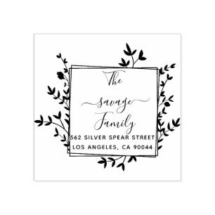 Rustic Floral Frame Handwritten Return Address Rubber Stamp