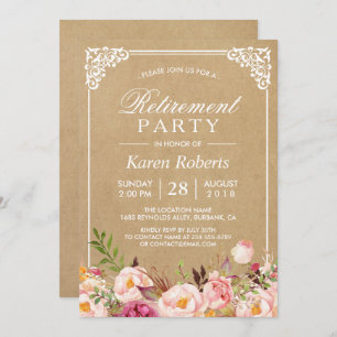 Rustic Floral Frame Kraft   Retirement Party Invitation