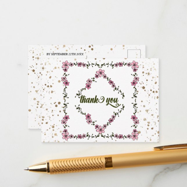 Rustic floral frame pattern modern script, postcad enclosure card (Front/Back In Situ)