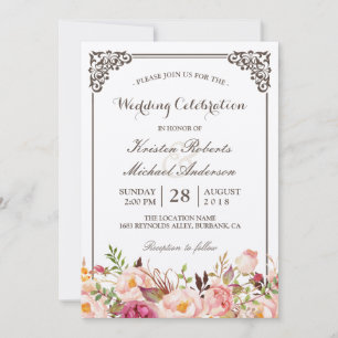 Rustic Floral Frame Real Kraft Wedding Celebration Invitation