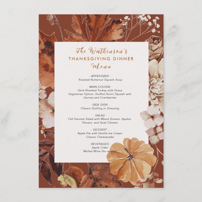 rustic floral frame thanksgiving menu (Front)