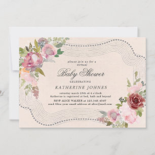 rustic floral frame virtual baby shower invite