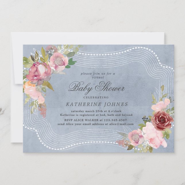 rustic floral frame virtual baby shower invite (Front)