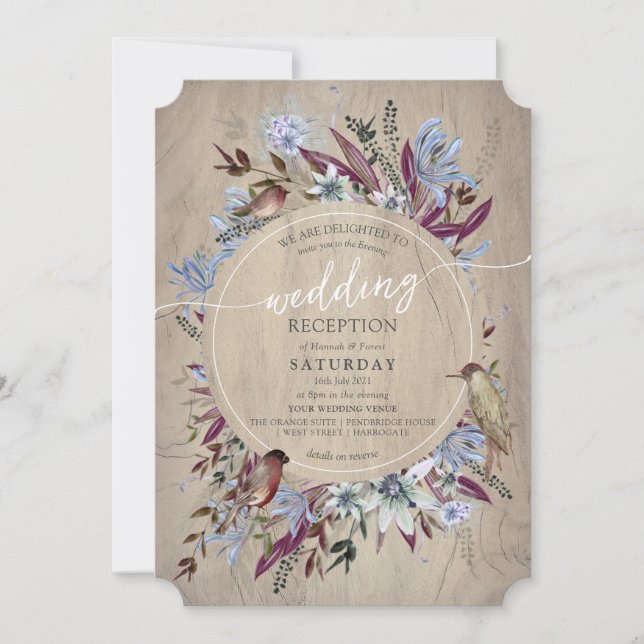 Rustic floral frame with birds invitation (Front)