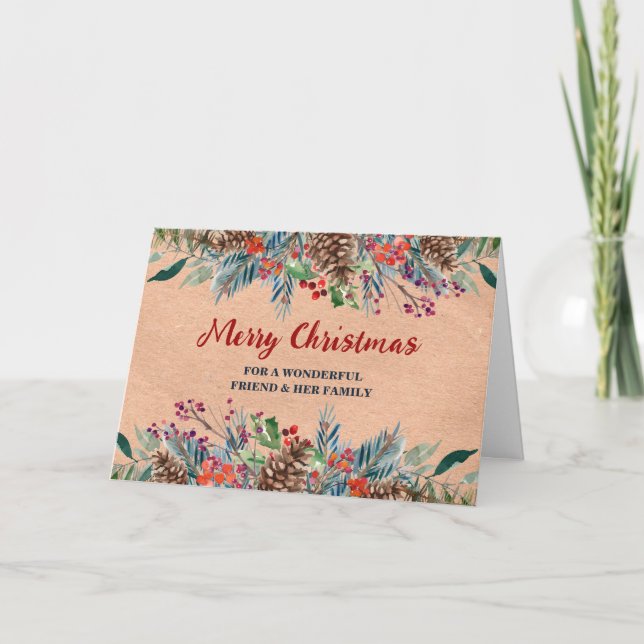 Rustic Floral Friend & Family Merry Christmas Card (Front)