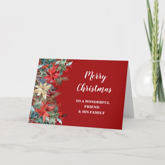 Rustic Floral Friend & Family Merry Christmas Card (Front)