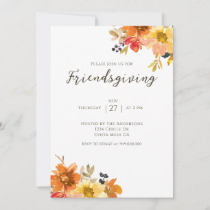 Rustic Floral Friendsgiving Dinner  Invitation