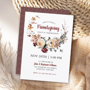 Rustic Floral Friendsgiving Thanksgiving Dinner Invitation