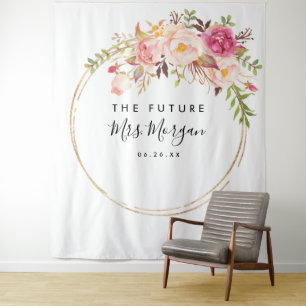 Rustic Floral Future Mrs Bridal Shower Backdrop Tapestry