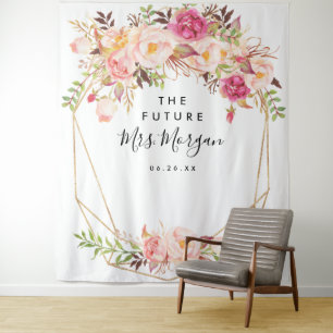Rustic Floral Future Mrs Bridal Shower Backdrop Tapestry
