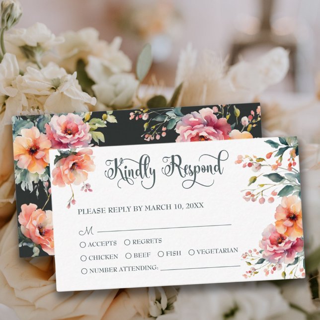 Rustic Floral Garden Wedding QR Mini RSVP Card (Rustic Floral Garden Wedding QR Mini RSVP Card)