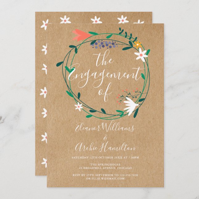 Rustic Floral Garland Engagement Party Invitation (Front/Back)
