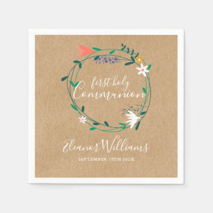 Rustic Floral Garland First Holy Communion Napkin