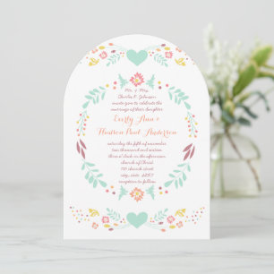 Rustic Floral Garland Folk Art Marsala Wedding Invitation
