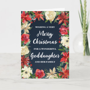 Rustic Floral Goddaughter & Family Merry Christmas Card
