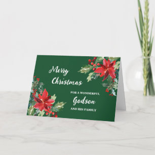 Rustic Floral Godson & Family Merry Christmas Card