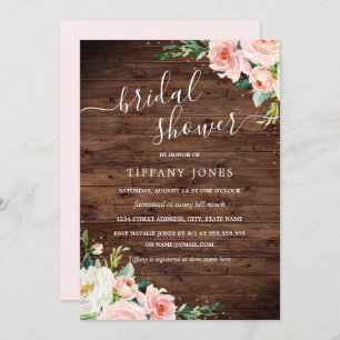 Rustic Floral Gold Blush Bridal Shower Invitation