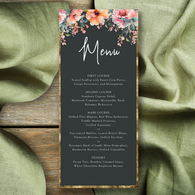 Rustic Floral Gold Frame Sage Green Wedding Menu (Rustic Floral Gold Frame Sage Green Wedding Menu)
