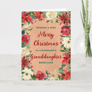 Rustic Floral Granddaughter Merry Christmas Card