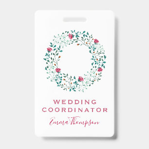 Rustic Floral & Green Foliage Pattern   Wedding ID Badge