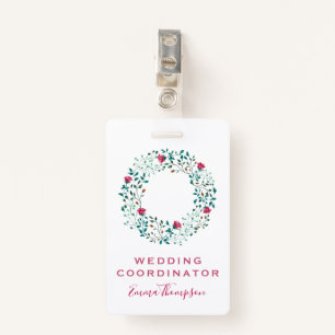 Rustic Floral & Green Foliage Pattern   Wedding ID Badge