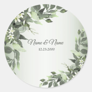 Rustic Floral Greenery Eucalyptus Leaves Classic R Round Sticker