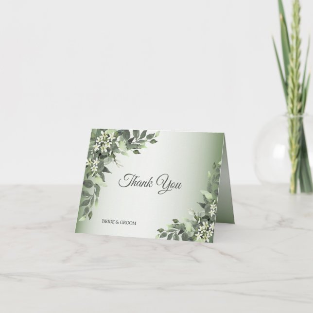 Rustic Floral Greenery Eucalyptus Leaves Thank You Card (Front)