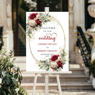 Rustic floral greenery gold wedding welcome sign 