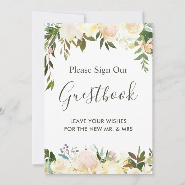 Rustic Floral Greenery Wedding Guestbook Sign (Front)