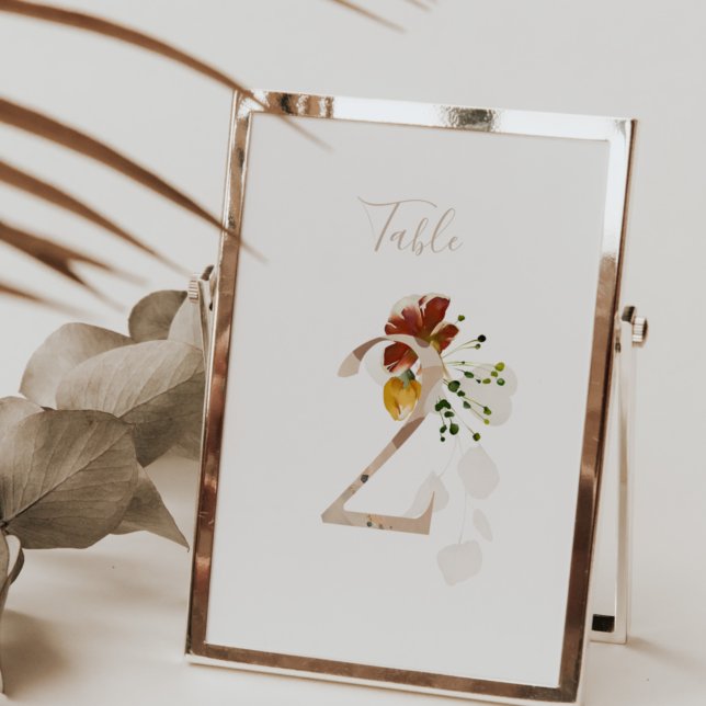 Rustic Floral Handwritten Script 2 Wedding Table Number (Creator Uploaded)