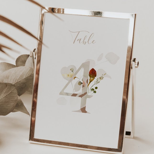 Rustic Floral Handwritten Script 4 Wedding  Table Number (Creator Uploaded)