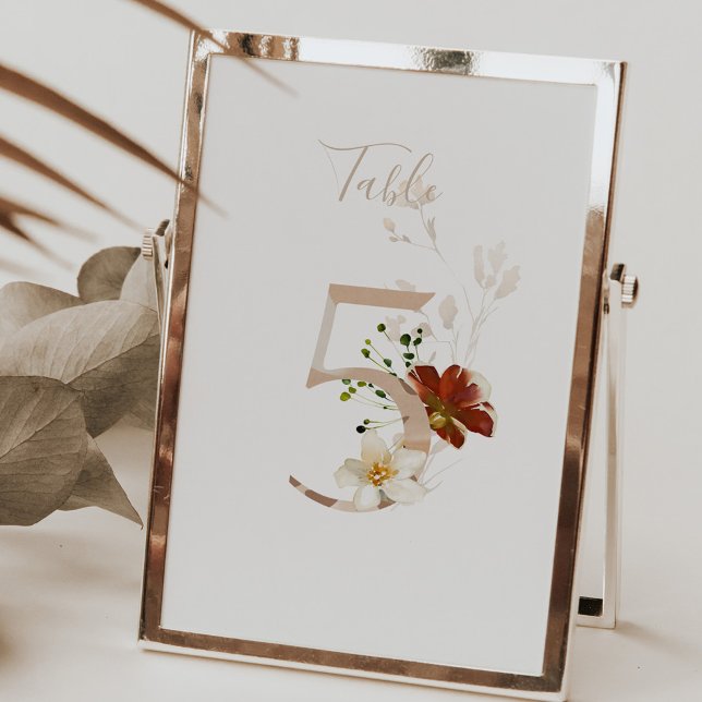 Rustic Floral Handwritten Script 5 Wedding  Table Number (Creator Uploaded)