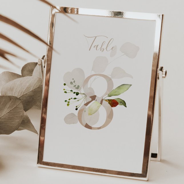 Rustic Floral Handwritten Script 8 Wedding Table Number (Creator Uploaded)