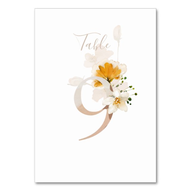 Rustic Floral Handwritten Script 9 Wedding  Table Number (Back)