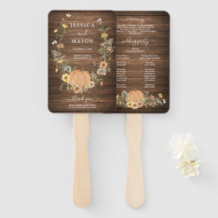 Rustic Floral Harvest Pumpkin Wedding Program Hand Fan