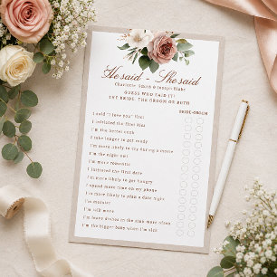 Rustic Floral He Said She Said Bridal Shower Game